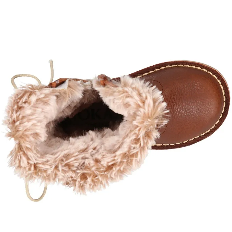 Bota niños con cremallera, cordones y forro de pelo en piel NAPA SUAVE