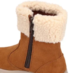 Bota niños con cuello de borreguito en piel serraje cuero.