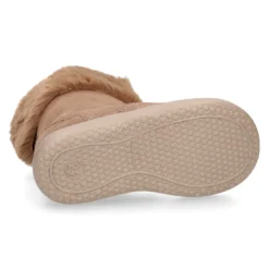 Bota niños con cuello de pelo en piel serraje topo.