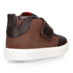 Bota niño tipo zapatilla sin cordones en piel ccmbinada con lona.