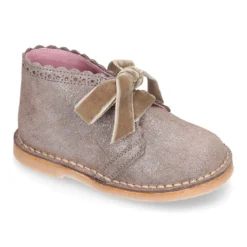 Bota Safari niña con cordones de TERCIOPELO y ondas en piel con brillos.