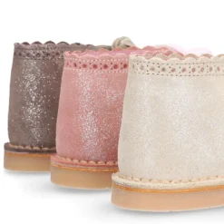 Bota Safari niña con cordones de TERCIOPELO y ondas en piel con brillos.