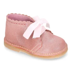 Bota Safari niña con cordones de TERCIOPELO y ondas en piel con brillos.