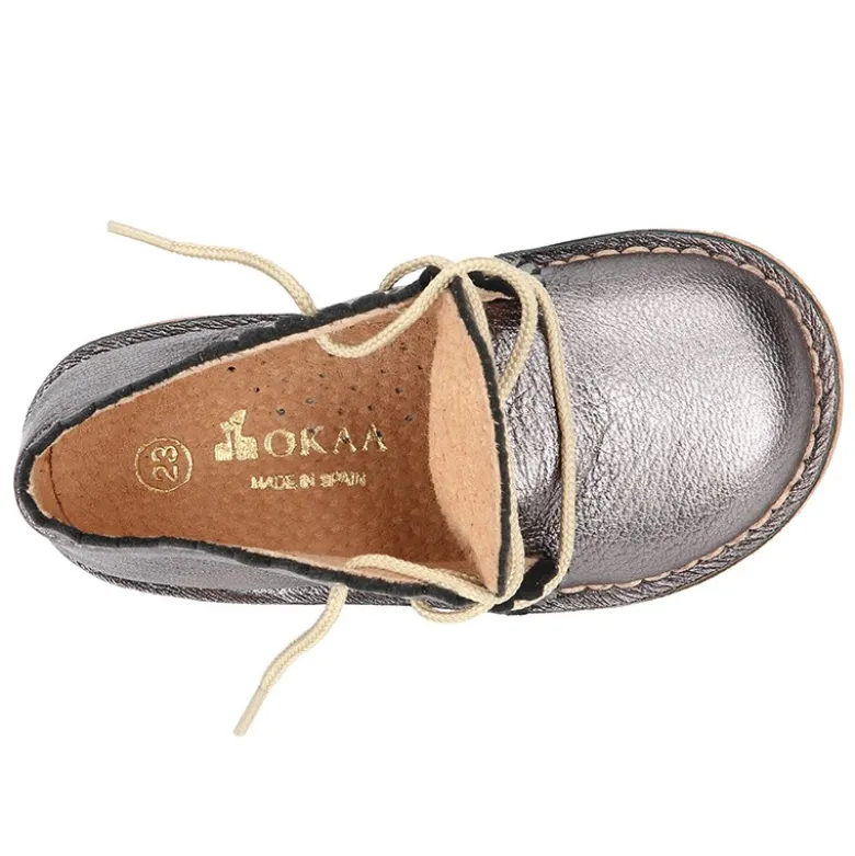 Bota Safari niña con cordones y ondas en piel METALIZADA.