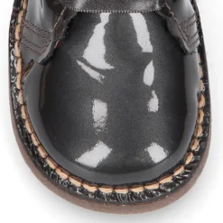 Bota Safari niñas con cordones seda y ondas en piel charol PERLADO.