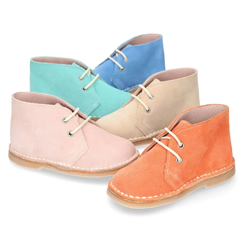 Bota Safari niños con cordones en piel serraje para PRIMAVERA.