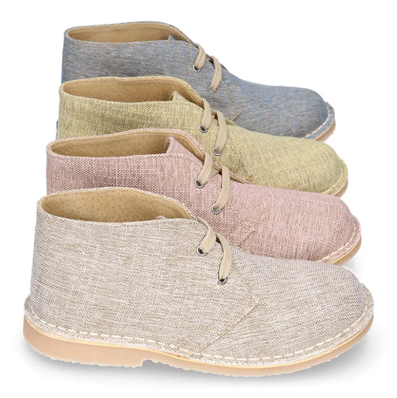 Bota Safari o Pisacacas con cordones y en lino natural.