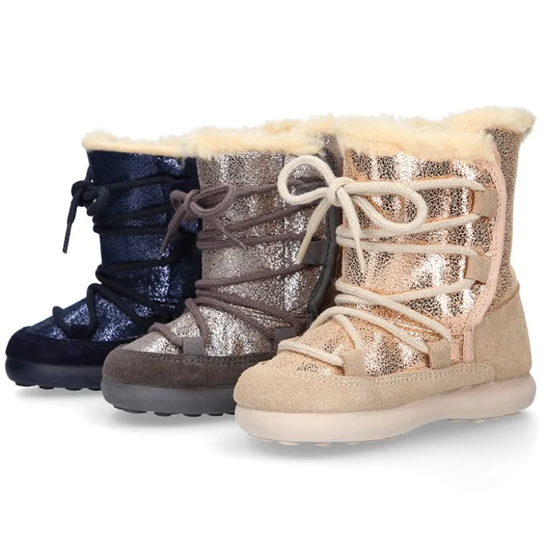 Botas niños tipo ESQUIMAL con cierre adherente y cordones en piel Serraje Combinado.