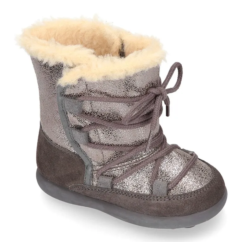 Botas niños tipo ESQUIMAL con cierre adherente y cordones en piel Serraje Combinado.