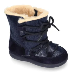 Botas niños tipo ESQUIMAL con cierre adherente y cordones en piel Serraje Combinado.