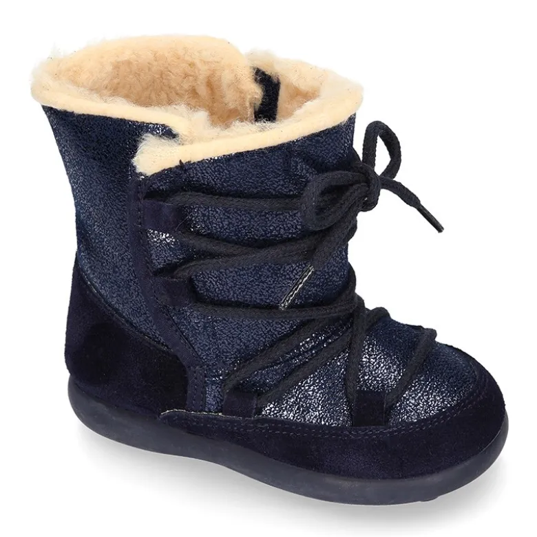 Botas niños tipo ESQUIMAL con cierre adherente y cordones en piel Serraje Combinado.
