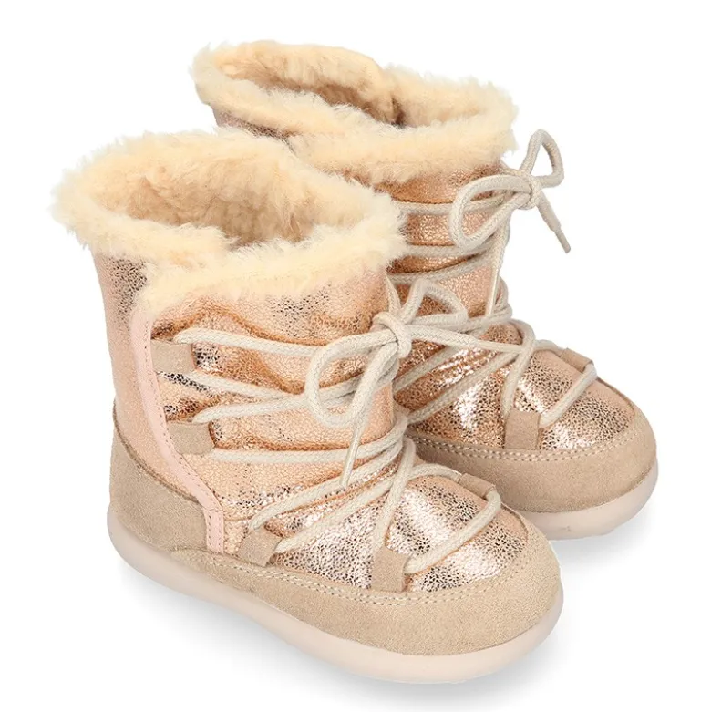 Botas niños tipo ESQUIMAL con cierre adherente y cordones en piel Serraje Combinado.