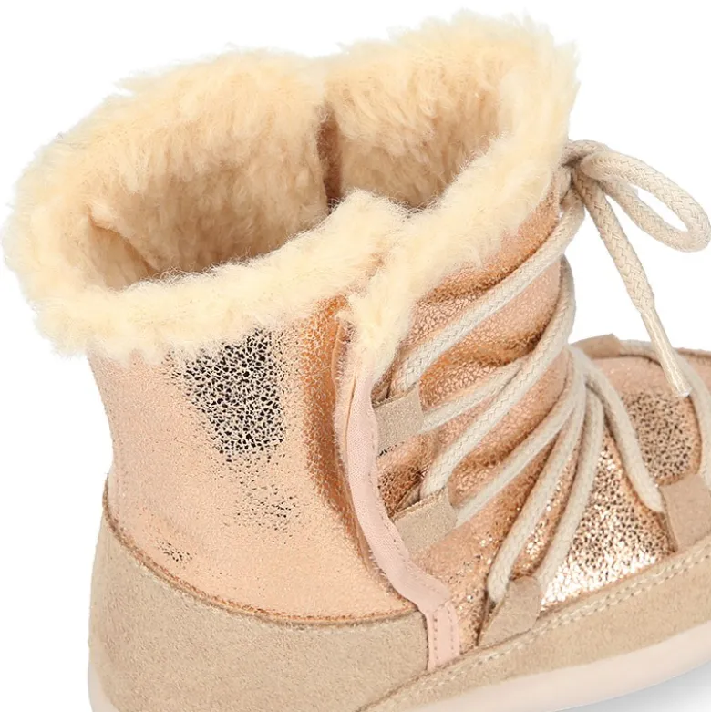 Botas niños tipo ESQUIMAL con cierre adherente y cordones en piel Serraje Combinado.
