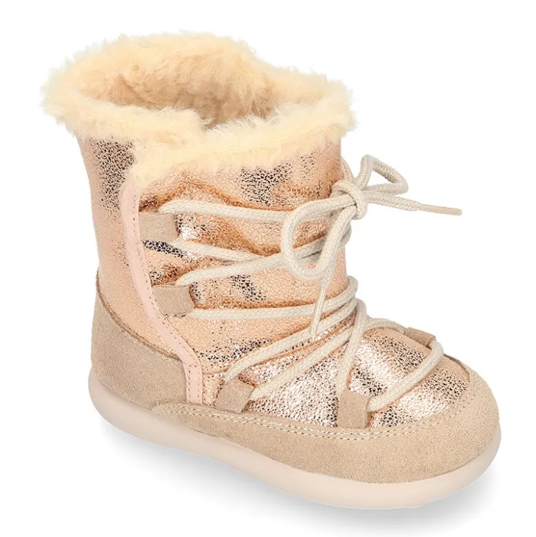 Botas niños tipo ESQUIMAL con cierre adherente y cordones en piel Serraje Combinado.