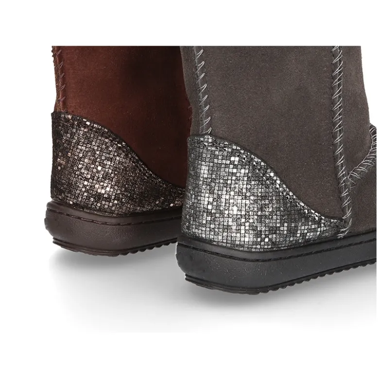 Botas tipo Australianas en piel serraje con talonera METALIZADA forradas con pelo.