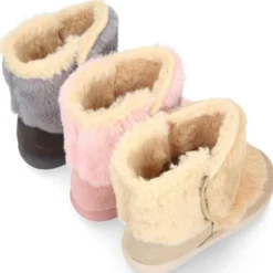 Bota tipo esquimal para niñas con cierre adherente en piel serraje con pelo
