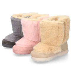 Bota tipo esquimal para niñas con cierre adherente en piel serraje con pelo