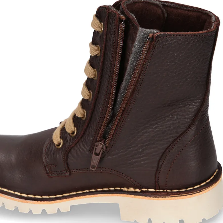 Bota tipo MOTERA niños con cremallera y cordones en piel marrón.