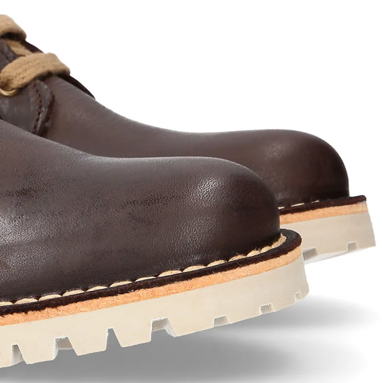 Bota tipo MOTERA niños con cremallera y cordones en piel marrón.
