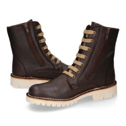 Bota tipo MOTERA niños con cremallera y cordones en piel marrón.