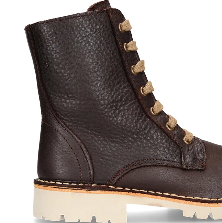 Bota tipo MOTERA niños con cremallera y cordones en piel marrón.