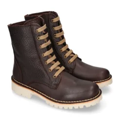 Bota tipo MOTERA niños con cremallera y cordones en piel marrón.