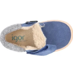 Bota tipo zapatilla con BORREGO y sin cordones en piel serraje.