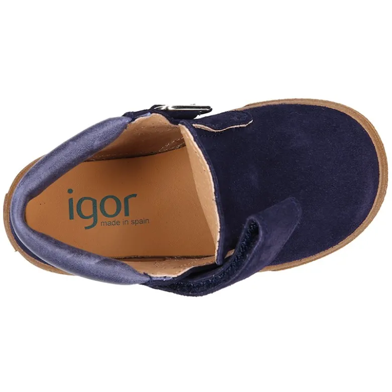 Bota tipo zapatilla niños sin cordones y cuello de NAPA en piel serraje.