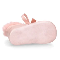 Botita bebé con cuello de pelo y lazos seda en piel MAQUILLAJE.