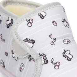 Botita casa niños cierre adherente oculto en lana con estampado UNICORNIOS.