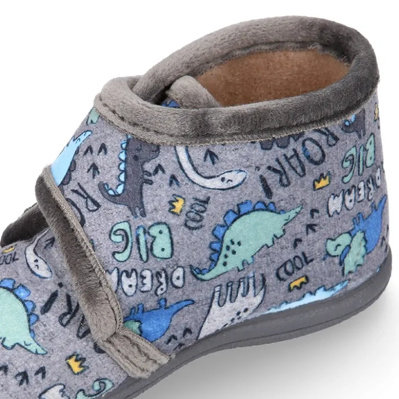 Botita casa niños estampado DINOSAURIOS sin cordones.