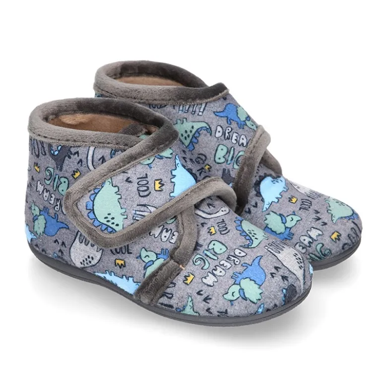 Botita casa niños estampado DINOSAURIOS sin cordones.
