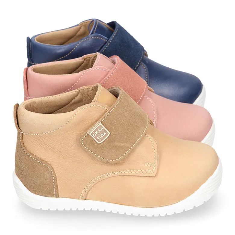 Botita casual niños OKAA FLEX sin cordones y puntera en Piel Napa SUAVE.