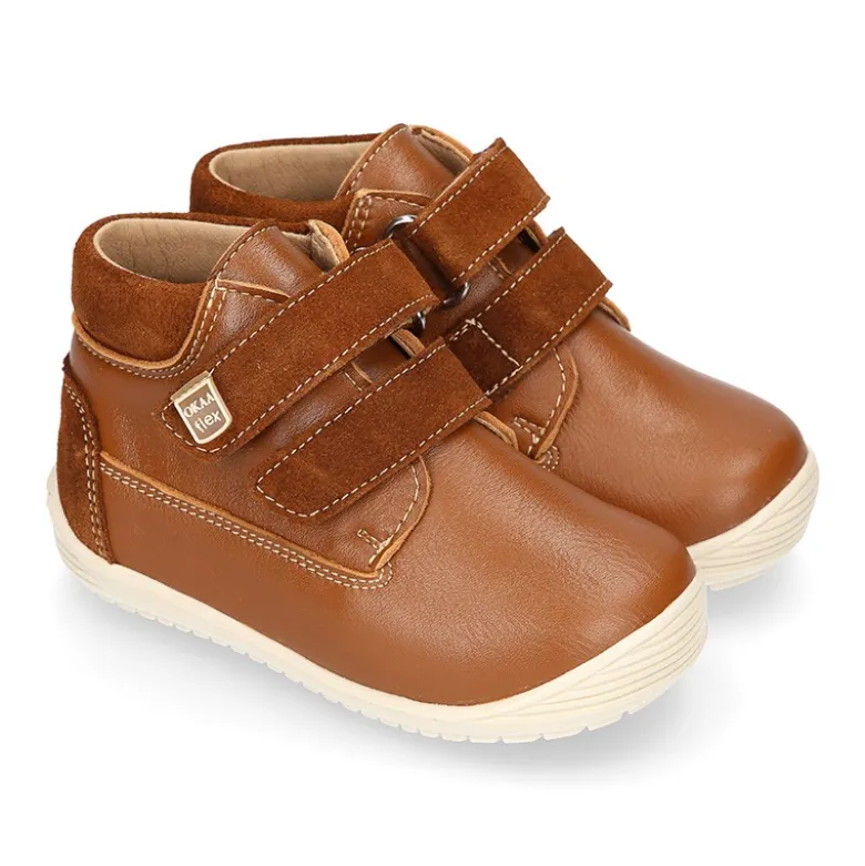 Botita casual respetuosa niños OKAA FLEX sin cordones y puntera en Piel Napa en colores OTOÑALES.