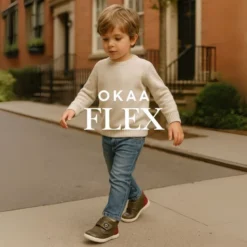 Botita casual respetuosa niños OKAA FLEX sin cordones en colores OTOÑALES.