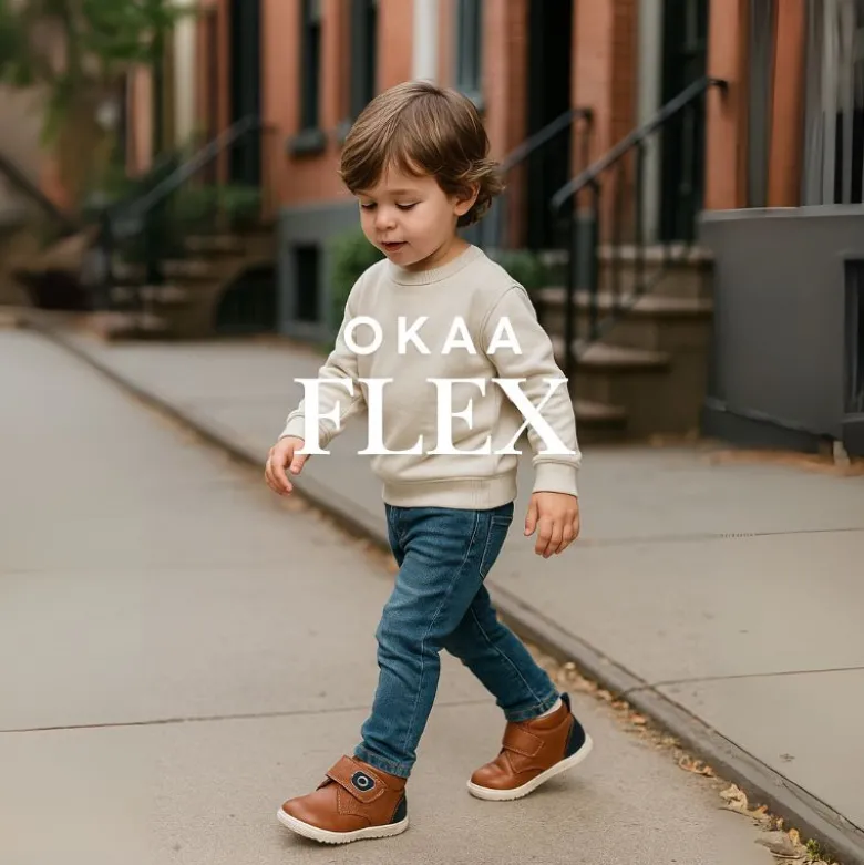 Botita casual respetuosa niños OKAA FLEX sin cordones en colores OTOÑALES.