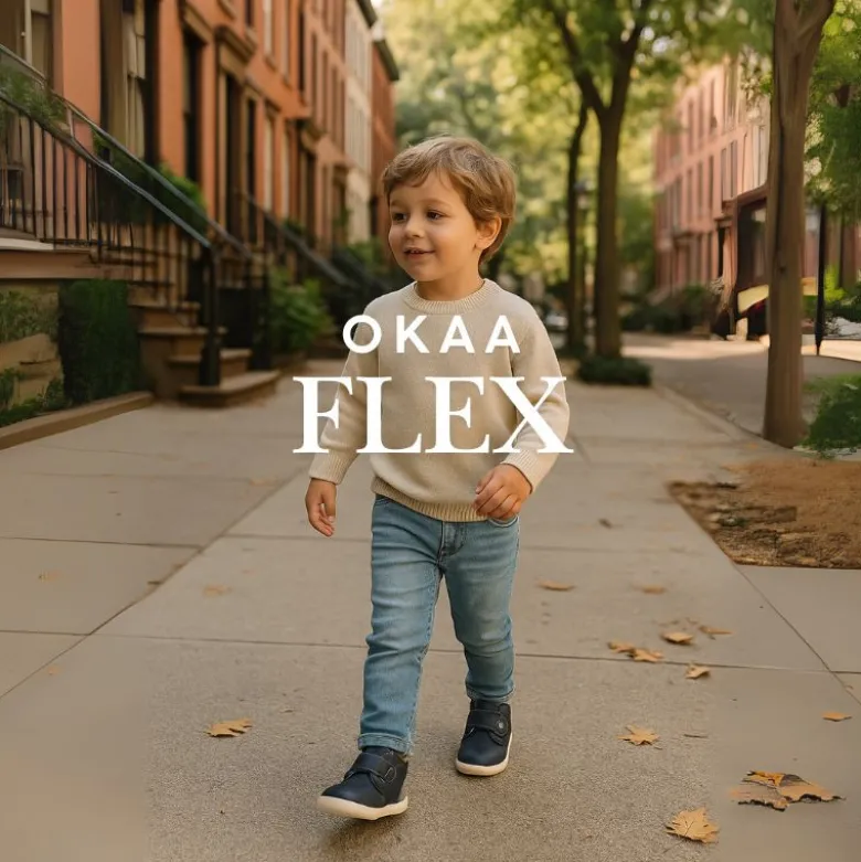 Botita casual respetuosa niños OKAA FLEX sin cordones en colores OTOÑALES.