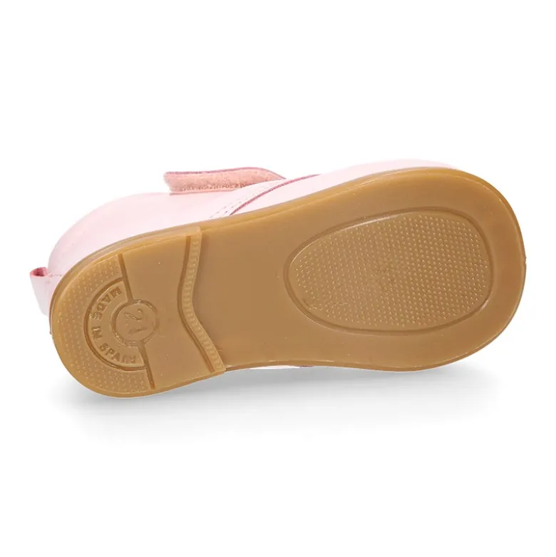 Botita colegial niña y primeros pasos sin cordones en piel ROSA.