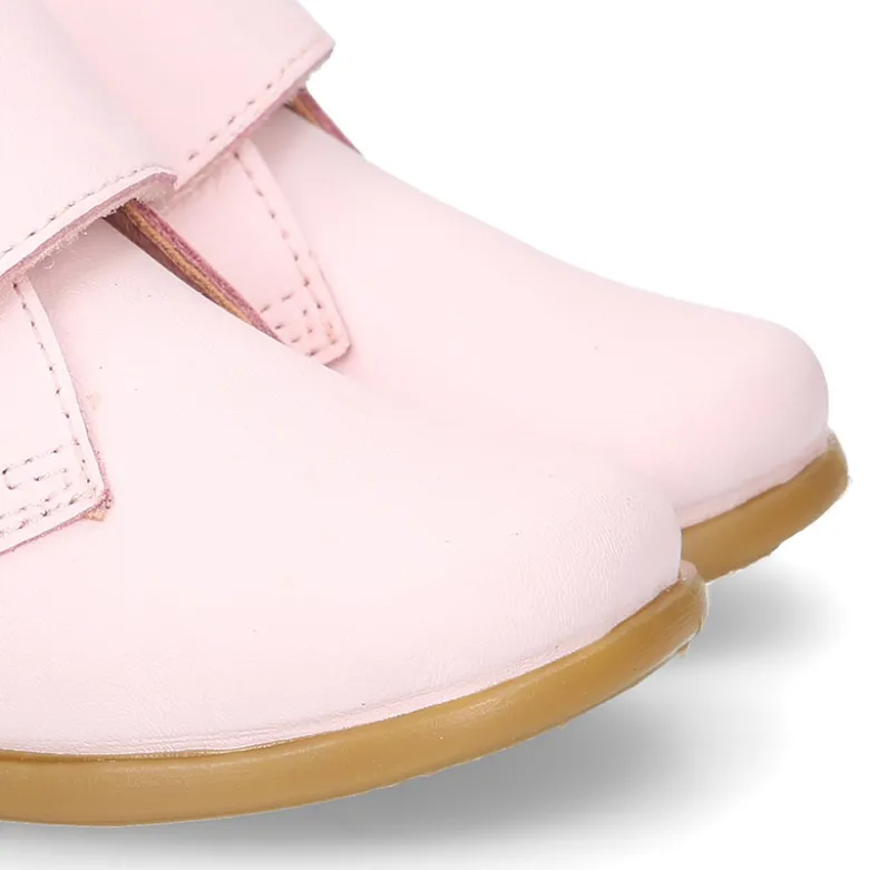Botita colegial niña y primeros pasos sin cordones en piel ROSA.