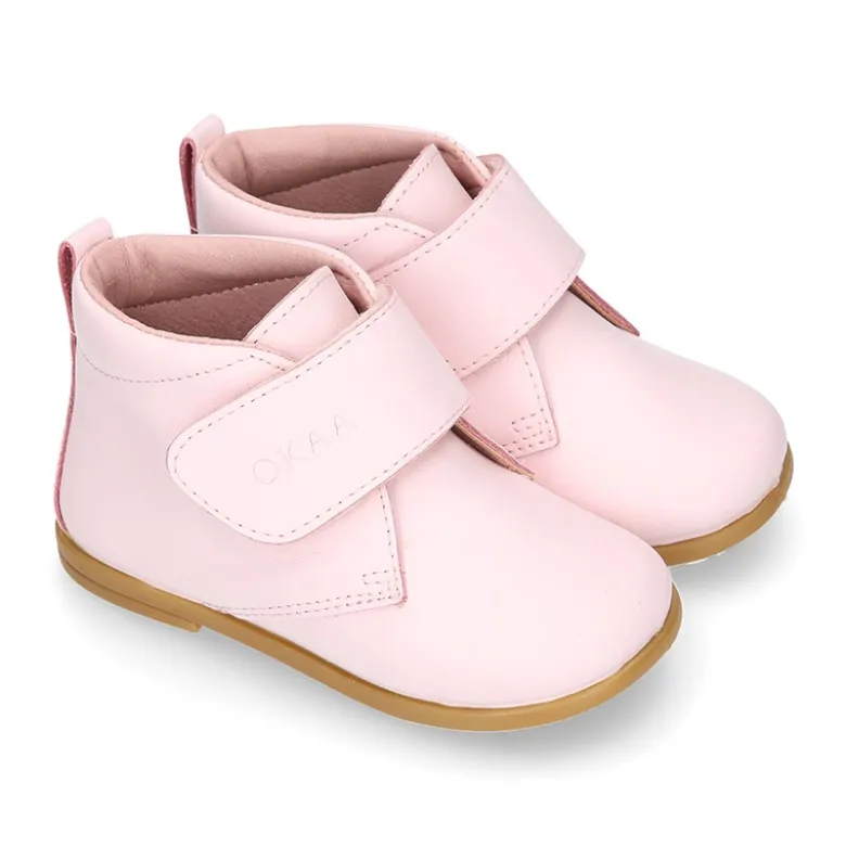 Botita colegial niña y primeros pasos sin cordones en piel ROSA.