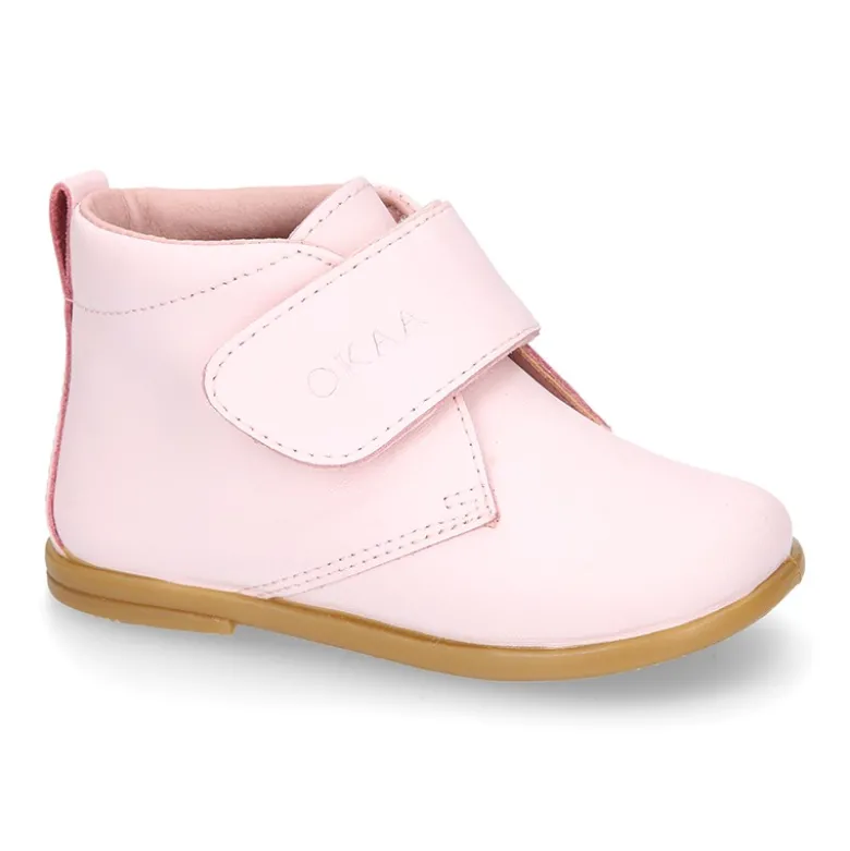 Botita colegial niña y primeros pasos sin cordones en piel ROSA.
