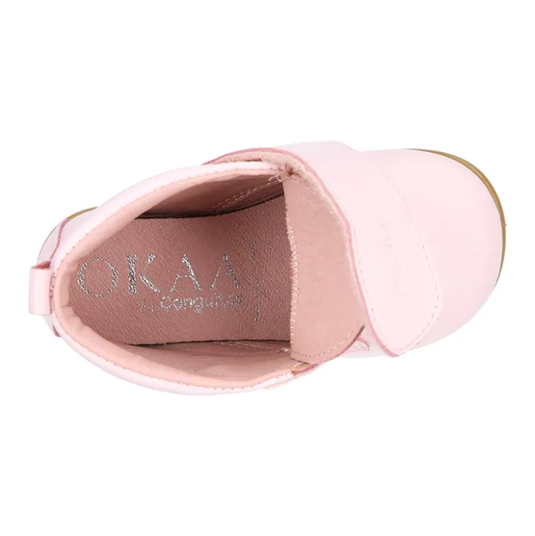 Botita colegial niña y primeros pasos sin cordones en piel ROSA.