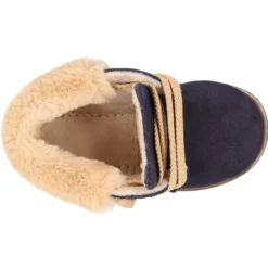 Botita con cuello de PELO con cordones en piel serraje.