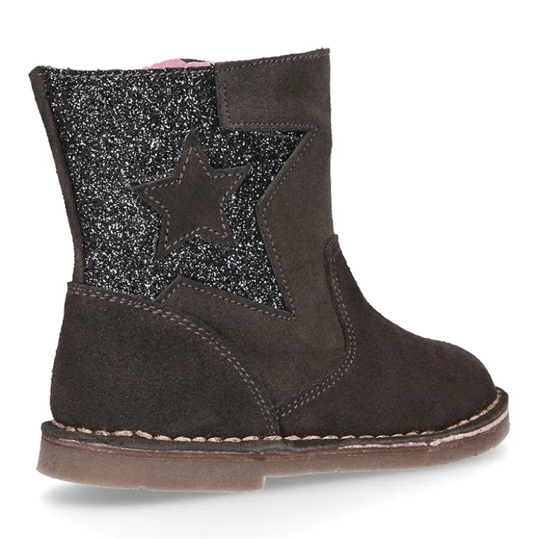 Botita niña con GLITTER y estrella en piel serraje.