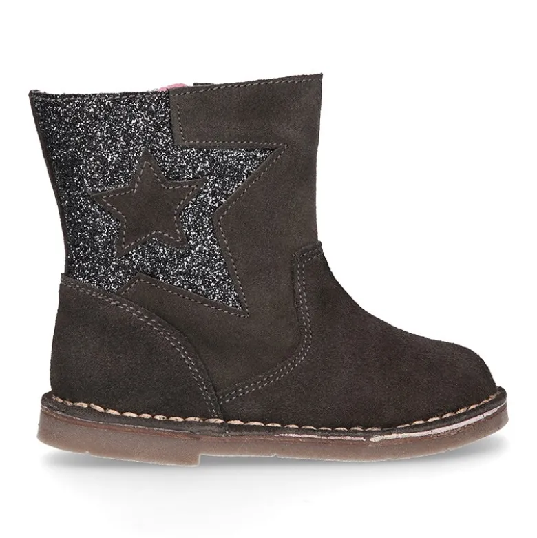 Botita niña con GLITTER y estrella en piel serraje.