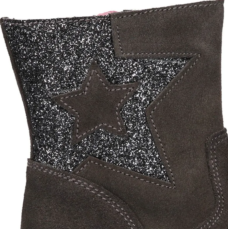 Botita niña con GLITTER y estrella en piel serraje.