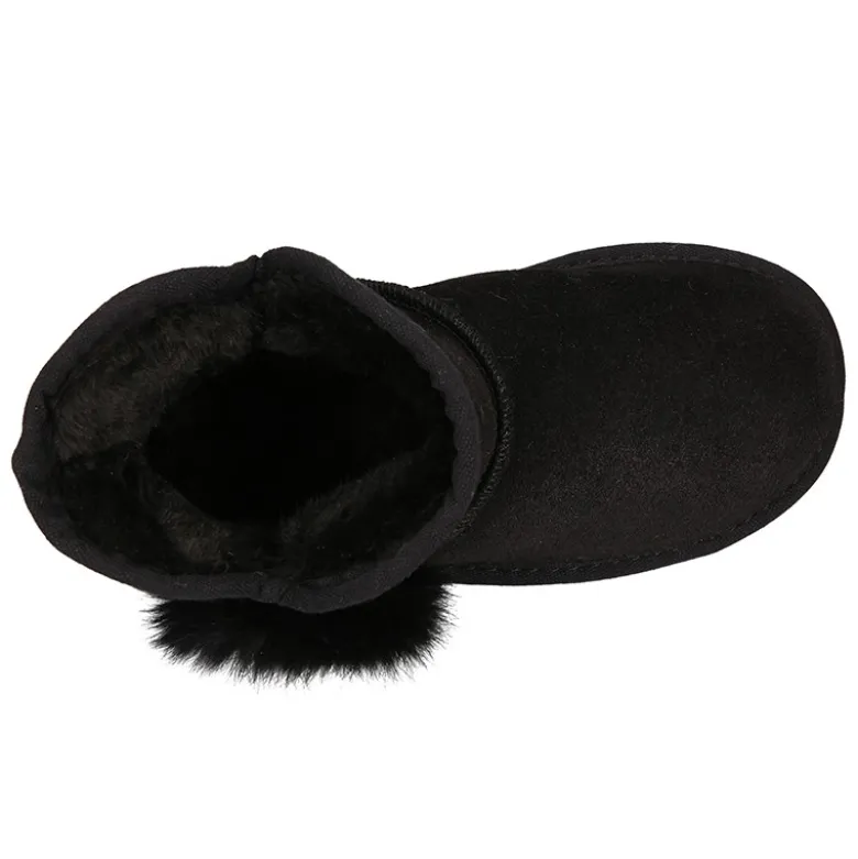 Botita niña tipo Australiana con POMPÓN en piel serraje negro.