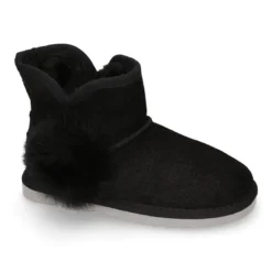 Botita niña tipo Australiana con POMPÓN en piel serraje negro.