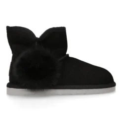 Botita niña tipo Australiana con POMPÓN en piel serraje negro.