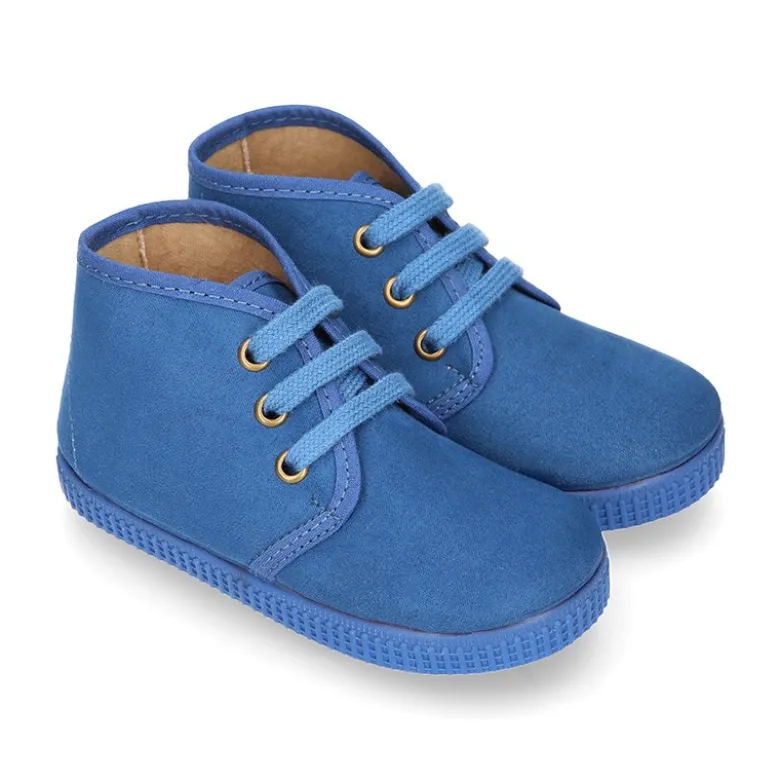 Botita niños CASUAL con cordones en Serratex azulón.